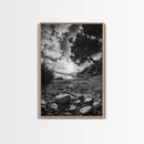 Sunset Beach View, Wide Angle Perspective, Nature Shoreline, Monochrome Landscape, Framed Canvas Print, Hallway Wall Art, Beach Decor