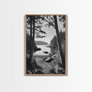 Woodland Cove Path, Tranquil Forest Scene, Nature Escape Art, Canvas Print, Cabin Wall Art, Coastal Boho Decor, Black White Landscape