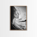 Ocean Wave Curl, Sea Barrel Art, Surf Power Print, Framed Canvas Print, Bathroom Wall Art, Modern Beach Decor, Black White Seascape