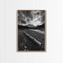 Mountain Sunrise Drift, Alpine Peak Glow, Majestic Morning View, Framed Canvas Print, Entryway Wall Art, Moody Nature Decor, Cabin Style