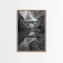Stone Bridge, Reflections, River Archway, Nature Drama, Framed Canvas Print, Landscape Wall Art, Monochrome Photography, Entryway Art