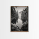 Misty Forest, River Reflection, Foggy Pines, Mountain Silence, Framed Canvas Print, Bedroom Wall Art, Tranquil Nature Photography, Zen Decor
