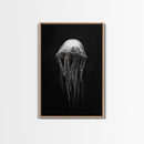 Elegant Jellyfish Art, Ocean Wildlife, Monochrome Marine, Framed Canvas Print, Bathroom Decor, Nautical Wall Art, Minimalist Sea Life