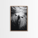 Kayaking Exploration, River Reflections, Adventure Sport, Framed Canvas Print, Office Wall Art, Moody Travel Photography, Nature Wall Decor