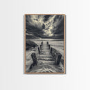 Stormy Beach Dock, Dramatic Skies, Coastal Mood, Framed Canvas Print, Fall Wall Art, Entryway Decor, Moody Seascape, Rustic Coastal Home