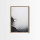Misty Lakeshore, Foggy Forest Water, Monochrome Tranquility, Framed Canvas Print, Minimalist Art, Calm Landscape, Bedroom Wall Decor