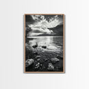 Lake Sunset View, Peaceful Mountainscape, Nature Reflection, Framed Canvas Print, Living Room Wall Art, Tranquil Scenic Landscape