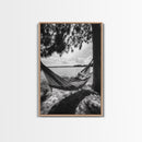 Hammock Lake View, Peaceful Retreat, Summer Breeze, Canvas Print, Boho Outdoor Art, Bedroom Relaxation Decor, Minimalist Coastal Vibe