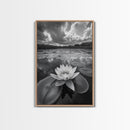 Tranquil Lotus, Cloud Reflections, Water Lily Pond, Framed Canvas Print, Zen Wall Art, Spa Bathroom Decor, Modern Nature Photography