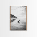 Lone Loon, Quiet Reflection, Coastal Bird, Framed Canvas Print, Nature Wall Art, Bathroom Decor, Serene Black and White Art