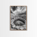 Natural Stone Pool, Sky Reflections, Framed Canvas Print, Bathroom Wall Art, Earthy Neutral Decor, Minimalist Landscape
