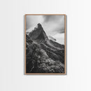 Lush Mountain Range, Cloud Covered Peaks, Jungle Tranquility, Framed Canvas Print, Entryway Wall Art, Black and White Nature, Boho Wall Art