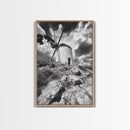 Windmill Hill, Dramatic Sky Art, European Landscape, Framed Canvas Print, Entryway Wall Art, Rustic Decor, Monochrome Photography