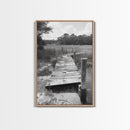 Marsh Dock, Southern Nature, Weathered Pier, Framed Canvas Print, Guest Room Wall Art, Rural Landscape, Fall Wall Art, Country Style