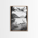 Forest Lake, Mountain View, Peaceful Trail, Framed Canvas Print, Cabin Decor, Fall Landscape, Living Room Art, Tranquil Nature Print