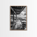 Seaside Café, Coastal Patio, Ocean View, Canvas Print, Rustic Kitchen Wall Art, Tropical Dining Decor, Travel Lifestyle Art