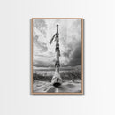 Coastal Totem, Beach Symbol, Stormy Horizon, Framed Canvas Print, nautical art, entryway decor, tribal coastal artwork, Modern Loft Decor