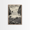 Secluded Cove, Rocky Shoreline, Ocean Retreat, Canvas Print, neutral beach art, living room decor, coastal nature photography