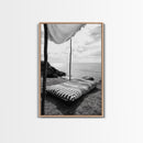 Seaside Nap, Minimal Daybed, Coastal Shade, Serene Moment, Canvas Print, Beach Bedroom Decor, Boho Seaside Art, Coastal Wall Style