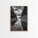 Tide Pool, Forest Reflection, Coastal Calm, Framed Canvas Print, Black White Nature Art, Bathroom or Bedroom Decor, Tranquil Scene
