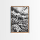 Rustic Cabin, Mountain Hideaway, Stormy Sky, Nature Lodge Decor, Framed Canvas Print, Autumn Vibes, Cozy Wall Art, Rustic Home Style