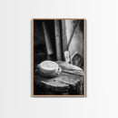 Artisan Soap Still Life, Rustic Wellness Scene, Country Bathroom, Monochrome Framed Canvas Print, Farmhouse Bathroom Wall Art