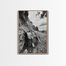 Deserted Leather Satchel, Coastal Adventure, Weathered Texture, Black and White Canvas Print, Vintage Office or Studio Wall Art