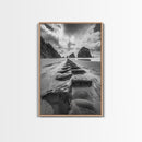 Ocean Rocks, Beach Landscape, Cloudy Sky, Rugged Coast, Canvas Print, coastal adventure wall art, living room decor, nature lover gift