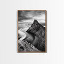 Mountain Peak, Coastal Horizon, Nature Majesty, Serene Edge Framed Canvas Print, modern landscape art, minimalist bedroom decor