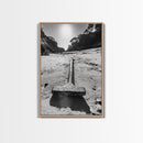 Industrial beach relic, iron hammer, rustic textures, minimalist black and white, Canvas Print, man cave art, coastal masculine decor