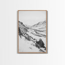 Snowy Canyon, Winter Valley, Frozen Landscape, Framed Canvas Print, Minimalist Wall Art, Neutral Living Room or Office Decor