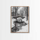 Stone Bridge, Winter Stream, Historic Pathway, Framed Canvas Print, Snowy Landscape Art, Traditional Living Room Wall Decor