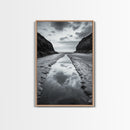Ocean Reflection, Seaside Path, Moody Coastline, Canvas Print, Black and White Nature Photography, Modern Living Room Wall Art