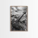 Ocean anchor scene, nautical coastal vibes, shipwreck inspiration, stormy sky, Framed Canvas Print, entryway art, maritime wall decor