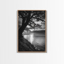 Tranquil Lake Sunset, Tree Silhouette, Calm Waters, Canvas Print, Nature Inspired Wall Art, Relaxing Bedroom Decor, Minimalist Zen