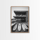 Surf Shack, Beach House, Modern Architecture, Coastal Lifestyle, Framed Canvas Print, Living Room Art, Nautical Wall Decor, Surf Wall Art
