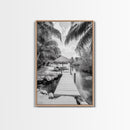Tropical Dock, Island Escape, Palm Tree Beach, Secluded Lagoon, Canvas Print, Coastal Kitchen Art, Boho Tropical Wall Decor