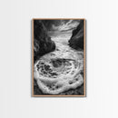Sea Whirlpool, Dramatic Ocean, Coastal Rocks, Nature Motion, Framed Canvas Print, Bathroom Art, Modern Seaside Wall Decor