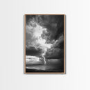 Lightning Strike Beach, Stormy Sky Photography, Dramatic Landscape, Office Wall Art, Nature Scene, Framed Canvas Print, Bold Wall Decor