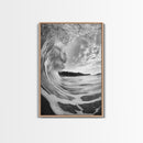 Ocean Wave Tunnel, Surfer's Eye View, Coastal Landscape, Bathroom Wall Art, Adventure Vibes, Framed Canvas Print, Black White Photography