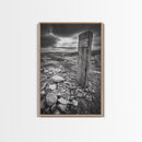 Weathered Exit, Symbolic Marker, Coastal Path, Canvas Print, Rustic Wall Art, Moody Landscape Decor, Entryway Statement Piece