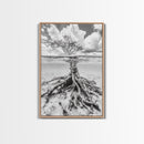 Half Underwater Tree, Split View Nature, Aquatic Roots, Stormy Skies, Framed Canvas Print, Coastal Wall Art, Unique Nature Photography