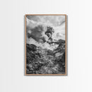 Volcanic Eruption Smoke, Lava Rocks, Earth Energy, Fiery Terrain, Framed Canvas Print, Office Wall Art, Dramatic Nature Landscape