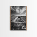 Stone Water Trough, Wild Horizon, Rustic Scene, Framed Canvas Print, Country Farm Decor, Outdoor Living Art, Neutral Wall Accent