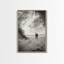 Horse on Shore, Ocean Path Scene, Wild Beauty, Serene Escape, Framed Canvas Print, Boho Wall Art, Bedroom or Entryway Decor