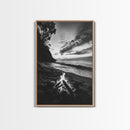 Shoreline fire night, beach flames, evening waves, rustic warmth, Canvas Print, Autumn decor, outdoor adventure minimalist wall art