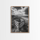 Weathered Crate, Ocean Dunes, Coastal Photography, Canvas Print, Beach House Wall Art, Minimalist Rustic Decor, Bathroom Wall Art