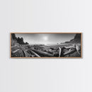 Coastal Driftwood Scene, Rugged Ocean Beach, Moody Nature Landscape, Framed Canvas Print, Rustic Wall Decor, Fall Coastal Photography