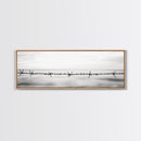 Barbed Wire, Ocean Horizon, Minimal Seascape, Stark Contrast, Framed Canvas Print, Modern Office Art, Minimalist Style, Black and White Art