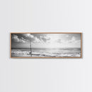 Beach Fishing, Ocean Waves, Rod and Reel, Framed Canvas Print, Coastal Living Wall Art, Minimalist Nautical Decor, Beach House Aesthetic